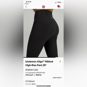 LULEMON wunder train HIGH-RISE RIBBED BLACK SIZE 10 25”